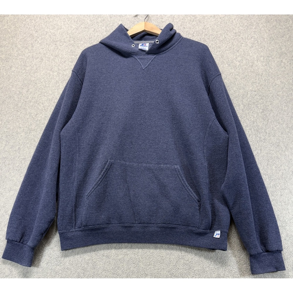 Vintage Russell Athletic Mens Pullover Hoodie Navy Blue Outdoor Performance L